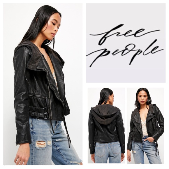 People Cleo Vegan Moto Hooded Jacket 